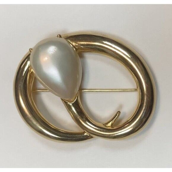 Vintage EDWIN PEARL PEP Brooch Pin Gold Tone w/ Pearl 2” x 1.75" RARE - Picture 9 of 13